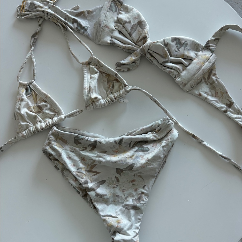 Montce Floral Print Bikini Set - Cream and Brown